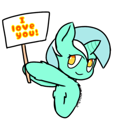 Size: 768x768 | Tagged: safe, artist:sarcatstic, lyra heartstrings, pony, cute, female, i love you, looking at you, lyrabetes, sign, simple background, solo, transparent background