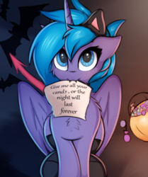 Size: 837x1000 | Tagged: safe, artist:twiren, princess luna, bat, pony, g4, :3, cat ears, chest fluff, clothes, cute, devil tail, fangs, female, filly, halloween, holiday, mouth hold, nightmare night, socks, woona, younger