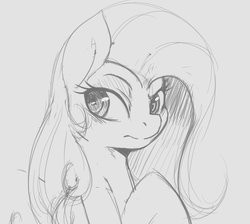 Size: 763x685 | Tagged: safe, artist:tre, fluttershy, pegasus, pony, g4, bust, female, grayscale, looking away, looking sideways, mare, monochrome, portrait, serious, sketch, solo, three quarter view