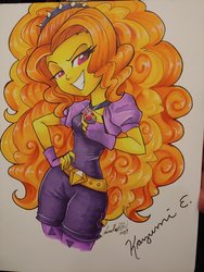 Size: 1536x2048 | Tagged: safe, artist:jadedjynx, adagio dazzle, equestria girls, g4, adoragio, cute, evil smile, female, gem, grin, kazumi evans, looking at you, signature, simple background, siren gem, smiling, traditional art, white background