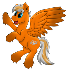 Size: 1961x1985 | Tagged: safe, artist:saxpony, oc, oc only, oc:steel wing, pegasus, pony, flying, male, simple background, solo, stallion, transparent background, waving