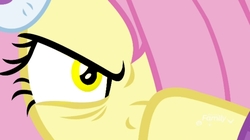 Size: 720x404 | Tagged: safe, edit, edited screencap, editor:axal-5, screencap, fluttershy, pony, g4, my little pony best gift ever, angry, badass, clothes, earmuffs, female, flutterbadass, glowing eyes, goa'uld, hair over one eye, mare, possessed, stargate, winter outfit, yellow eyes