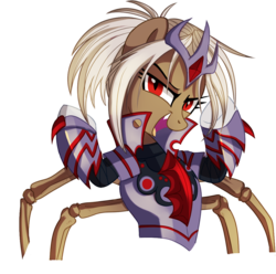 Size: 981x975 | Tagged: safe, artist:pepooni, oc, oc only, oc:queen valaria, lamia, original species, snake pony, buck legacy, armor, crown, jewelry, looking at you, red eyes, regalia, simple background, solo, transparent background, white hair