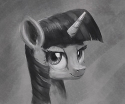 Size: 949x791 | Tagged: safe, artist:el-yeguero, twilight sparkle, pony, g4, bust, female, looking at you, mare, monochrome, portrait, smiling, solo
