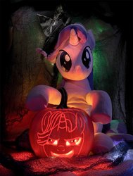 Size: 1508x2000 | Tagged: safe, artist:nekokevin, artist:nighti331, starlight glimmer, pony, unicorn, series:nekokevin's glimmy, g4, halloween, holiday, irl, jack-o-lantern, photo, plushie, pumpkin, solo