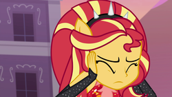 Size: 1920x1080 | Tagged: safe, screencap, sunset shimmer, equestria girls, equestria girls specials, g4, my little pony equestria girls: better together, my little pony equestria girls: forgotten friendship, covering ears, female, ponied up, solo, super ponied up