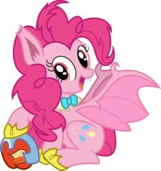 Size: 6495x6905 | Tagged: safe, artist:shootingstarsentry, gameloft, idw, part of a set, pinkie pie, bat pony, living apple, pony, vampire, g4, night of the living apples, spoiler:comic, spoiler:comic33, absurd resolution, bat ponified, cute, diapinkes, fangs, female, idw showified, mobile game, open mouth, pinkiebat, race swap, simple background, solo, transparent background, vector