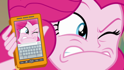 Size: 1920x1080 | Tagged: safe, screencap, pinkie pie, equestria girls, equestria girls specials, g4, my little pony equestria girls: better together, my little pony equestria girls: forgotten friendship, cellphone, close-up, cropped, faic, female, grimace, one eye closed, phone, photo, picture, popeye, silly face, smartphone
