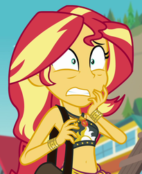 Size: 850x1039 | Tagged: safe, screencap, sunset shimmer, equestria girls, equestria girls specials, g4, my little pony equestria girls: better together, my little pony equestria girls: forgotten friendship, beautiful, belly button, clothes, cropped, female, geode of empathy, magical geodes, midriff, sarong, solo, summer sunset, swimsuit