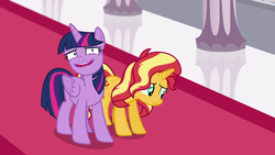 Size: 1920x1080 | Tagged: safe, screencap, sunset shimmer, twilight sparkle, alicorn, pony, unicorn, equestria girls, equestria girls series, forgotten friendship, apologetic, awkward, duo, faic, looking down, nervous, remorse, twilight sparkle (alicorn)