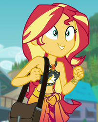Size: 747x931 | Tagged: safe, screencap, sunset shimmer, equestria girls, equestria girls specials, g4, my little pony equestria girls: better together, my little pony equestria girls: forgotten friendship, belly button, clothes, cropped, female, sarong, skirt, smiling, solo, swimsuit