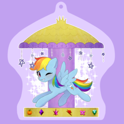 Size: 878x878 | Tagged: safe, artist:ayahana, rainbow dash, pegasus, pony, g4, carousel, female, looking at you, mare, merry-go-round, one eye closed, smiling, solo, spread wings, wings, wink