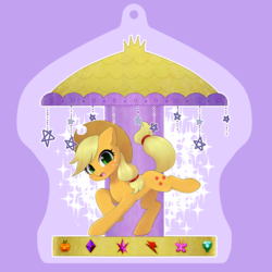 Size: 878x878 | Tagged: safe, artist:ayahana, applejack, earth pony, pony, g4, carousel, cowboy hat, female, hat, looking at you, mare, merry-go-round, solo
