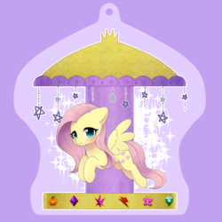 Size: 878x878 | Tagged: safe, artist:ayahana, fluttershy, pegasus, pony, g4, blushing, cute, female, looking at you, mare, merry-go-round, shyabetes, solo, spread wings, wings