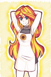 Size: 2256x3376 | Tagged: safe, artist:deeemperor, sunset shimmer, human, g4, anime, armpits, clothes, female, high res, humanized, smiling, solo