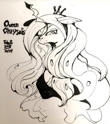 Size: 750x846 | Tagged: safe, artist:tohupo, queen chrysalis, changeling, changeling queen, g4, crown, female, inktober, jewelry, regalia, solo, traditional art