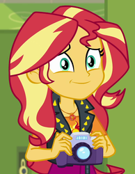 Size: 840x1080 | Tagged: safe, screencap, sunset shimmer, equestria girls, equestria girls specials, g4, my little pony equestria girls: better together, my little pony equestria girls: forgotten friendship, camera, cropped, cute, female, geode of empathy, magical geodes, shimmerbetes, solo