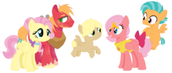 Size: 1108x476 | Tagged: safe, artist:artamis9, big macintosh, fluttershy, oc, g4, family, female, male, offspring, parent:big macintosh, parent:fluttershy, parents:fluttermac, ship:fluttermac, shipping, simple background, straight, transparent background