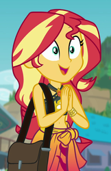 Size: 630x970 | Tagged: safe, screencap, sunset shimmer, equestria girls, equestria girls series, forgotten friendship, g4, belly button, bikini, bikini top, clothes, cropped, female, midriff, sarong, solo, swimsuit
