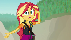 Size: 1920x1080 | Tagged: safe, screencap, sunset shimmer, equestria girls, equestria girls specials, g4, my little pony equestria girls: better together, my little pony equestria girls: forgotten friendship, bag, female, looking at you, solo
