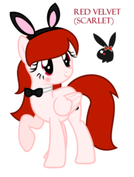 Size: 1672x2200 | Tagged: safe, artist:darbypop1, oc, oc only, oc:red velvet, pegasus, pony, bowtie, bunny ears, female, mare, simple background, solo, transparent background