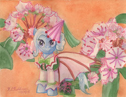 Size: 3286x2555 | Tagged: safe, artist:kelseyleah, trixie, pony, g4, clothes, dress, female, flower, high res, mountain laurel, solo, traditional art