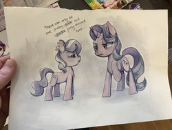 Size: 4032x3024 | Tagged: safe, artist:gloomynyan, diamond tiara, starlight glimmer, earth pony, pony, unicorn, g4, dialogue, female, filly, there can be only one, traditional art, unamused, watercolor painting