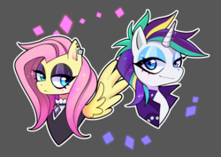 Size: 842x595 | Tagged: safe, artist:techycutie, fluttershy, rarity, pony, fake it 'til you make it, g4, it isn't the mane thing about you, alternate hairstyle, bust, duo, fluttergoth, looking at you, punk, raripunk