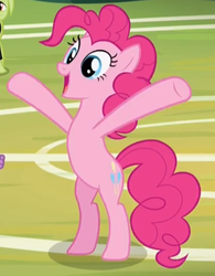 Size: 452x580 | Tagged: safe, screencap, granny smith, pinkie pie, spike, earth pony, pony, father knows beast, g4, bipedal, cropped, cute, diapinkes, female, mare, open mouth, solo focus