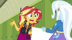 Size: 1920x1080 | Tagged: safe, screencap, sunset shimmer, trixie, equestria girls, equestria girls specials, g4, my little pony equestria girls: better together, my little pony equestria girls: forgotten friendship, angry, geode of empathy, magical geodes