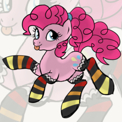 Size: 2100x2100 | Tagged: safe, artist:sjart117, pinkie pie, earth pony, pony, g4, :p, clothes, doodle, female, halloween, high res, holiday, jumping, mare, ponytail, silly, sketch, socks, solo, striped socks, thigh highs, tongue out, zoom layer