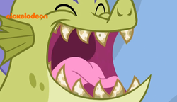 Size: 682x394 | Tagged: safe, screencap, sludge (g4), dragon, father knows beast, g4, season 8, bad teeth, male, nickelodeon, solo