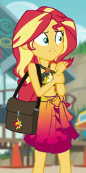 Size: 480x960 | Tagged: safe, screencap, sunset shimmer, equestria girls, equestria girls specials, g4, my little pony equestria girls: better together, my little pony equestria girls: forgotten friendship, bag, belly button, clothes, cropped, female, solo, swimsuit