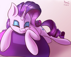 Size: 2500x2000 | Tagged: safe, artist:foughtdragon01, rarity, pony, unicorn, g4, cute, eyes closed, female, high res, mare, pillow, raribetes, signature, sleeping, smiling, solo