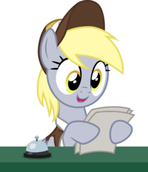 Size: 3000x3470 | Tagged: safe, artist:cloudy glow, derpy hooves, pegasus, pony, g4, my little pony best gift ever, bell, cap, clothes, cute, derpabetes, female, hat, high res, mailmare, mare, open mouth, paper, shirt, simple background, solo, transparent background, vector
