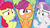 Size: 1280x720 | Tagged: safe, screencap, apple bloom, scootaloo, sweetie belle, g4, marks and recreation, cutie mark crusaders, shocked, sunburst background