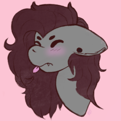 Size: 2500x2500 | Tagged: safe, artist:namiiarts, oc, oc only, oc:rewrite auriar, bat pony, pony, blushing, bust, eyes closed, high res, portrait, scrunchy face, solo, tongue out