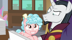 Size: 1280x720 | Tagged: safe, screencap, chancellor neighsay, cozy glow, pegasus, pony, g4, school raze, cozy glow is best facemaker, cozybetes, cute, female, filly, foal, grin, personal space invasion, smiling