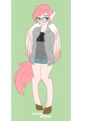 Size: 2592x3456 | Tagged: safe, oc, oc only, pegasus, anthro, unguligrade anthro, anthro oc, clothes, cute pose, glasses, high res, hoodie, pink, shorts, solo