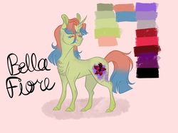 Size: 2048x1536 | Tagged: safe, artist:polkadotbee, oc, oc only, oc:bella fiore, pony, unicorn, chest fluff, gradient mane, magical lesbian spawn, offspring, parent:oc:silver note, parent:oc:wysteria sky, parents:oc x oc, solo, text