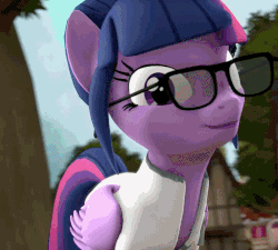 Size: 500x450 | Tagged: safe, artist:argodaemon, sci-twi, twilight sparkle, alicorn, pony, g4, 3d, alicornified, animated, clothes, creepy, female, gif, glasses, grin, lab coat, looking at you, mad scientist, mad scientist grin, mare, nightmare fuel, race swap, rapeface, sci-twilicorn, smiling, solo, source filmmaker, staring into your soul, this will end in science, twilight snapple