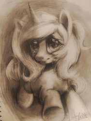 Size: 3456x4608 | Tagged: safe, artist:oofycolorful, princess luna, pony, g4, female, filly, monochrome, solo, traditional art, woona, younger