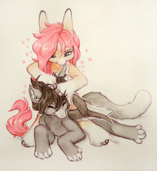 Size: 1280x1398 | Tagged: safe, artist:aphphphphp, oc, oc only, oc:tarot, oc:xor, classical unicorn, pony, sphinx, unicorn, cloven hooves, couple, cuddling, cute, ear piercing, female, floppy ears, fluffy, happy, heart, hooves, horn, interspecies, leonine tail, long tail, love, male, mare, oc x oc, piercing, romantic, shipping, simple background, smiling, snuggling, sphinx oc, straight, taror, traditional art, unshorn fetlocks, wings