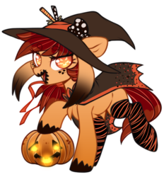 Size: 700x753 | Tagged: safe, artist:cabbage-arts, oc, oc only, oc:jacky lantern, pony, cape, clothes, face paint, female, freckles, halloween, hat, holiday, jack-o-lantern, open mouth, pumpkin, show accurate, simple background, solo, transparent background, unshorn fetlocks, witch hat