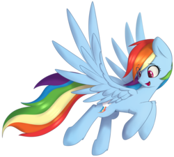 Size: 2976x2676 | Tagged: safe, artist:renderpoint, rainbow dash, pegasus, pony, g4, cute, dashabetes, female, flying, high res, looking back, mare, simple background, solo, transparent background