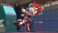 Size: 3840x2160 | Tagged: safe, artist:pirill, oc, oc only, oc:fidget, pony, armpits, bowsette, clothes, cosplay, costume, female, high res, meme, outfit, solo, super crown, toadette