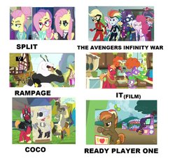 Size: 934x856 | Tagged: safe, applejack, big macintosh, button mash, discord, fili-second, fluttershy, mistress marevelous, pinkie pie, radiance, rainbow dash, rarity, saddle rager, sci-twi, skellinore, spike, sunset shimmer, twilight sparkle, zapp, bugbear, equestria girls, equestria girls specials, fake it 'til you make it, g4, my little pony equestria girls: movie magic, slice of life (episode), the break up breakdown, arcade, arcade stick, coco (disney movie), geode of super speed, geode of telekinesis, hearts and hooves day, humane five, humane seven, humane six, it, magical geodes, masked matter-horn costume, pennywise, portrayed by, power ponies, rampage, ready player one, split