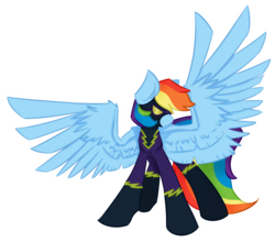 Size: 3779x3332 | Tagged: dead source, safe, artist:pointdelta, rainbow dash, pegasus, pony, g4, clothes, costume, female, high res, nightmare night, shadowbolt dash, shadowbolts costume, simple background, smiling, solo, spread wings, transparent background, wings