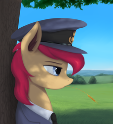 Size: 2100x2295 | Tagged: safe, artist:mrscroup, oc, oc only, oc:scroupy, pony, clothes, cloud, femboy, grass, high res, male, necktie, sky, solo, suit, tree