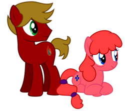 Size: 7000x6257 | Tagged: safe, artist:pilot231, oc, oc:flint mustang, oc:iris mustang, absurd resolution, duo, parent, simple background, sitting, standing, transparent background, vector, wrinkles